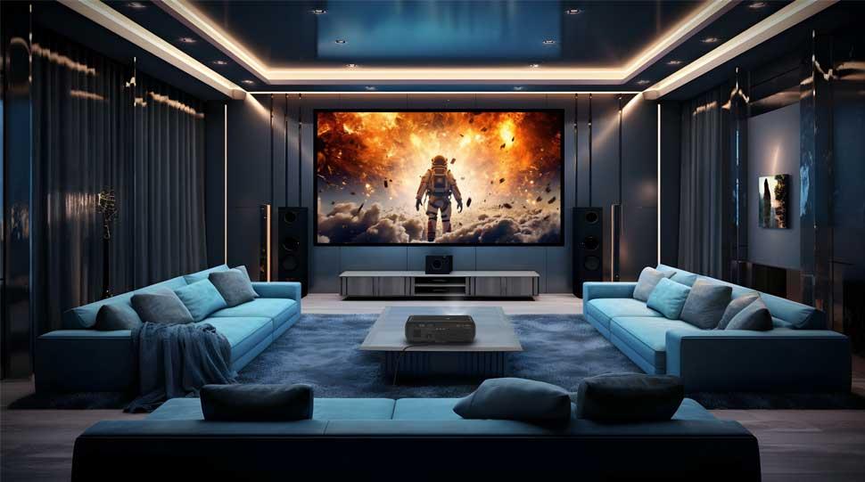 Home theater with a big projector screen