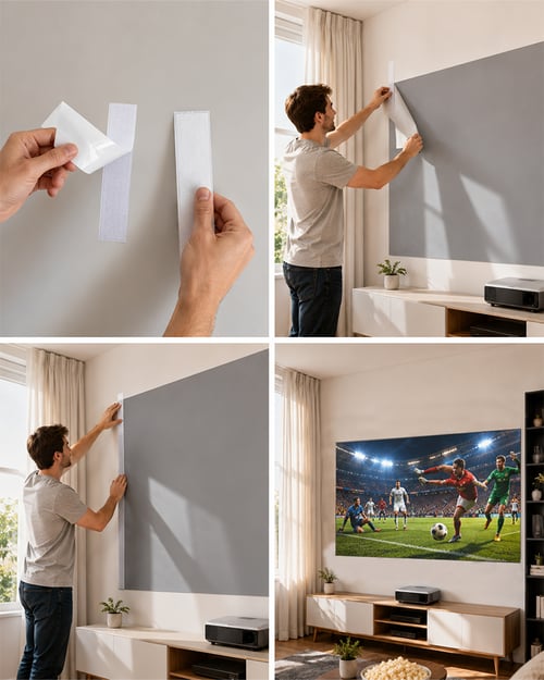 Sticking the screen to the wall with strips